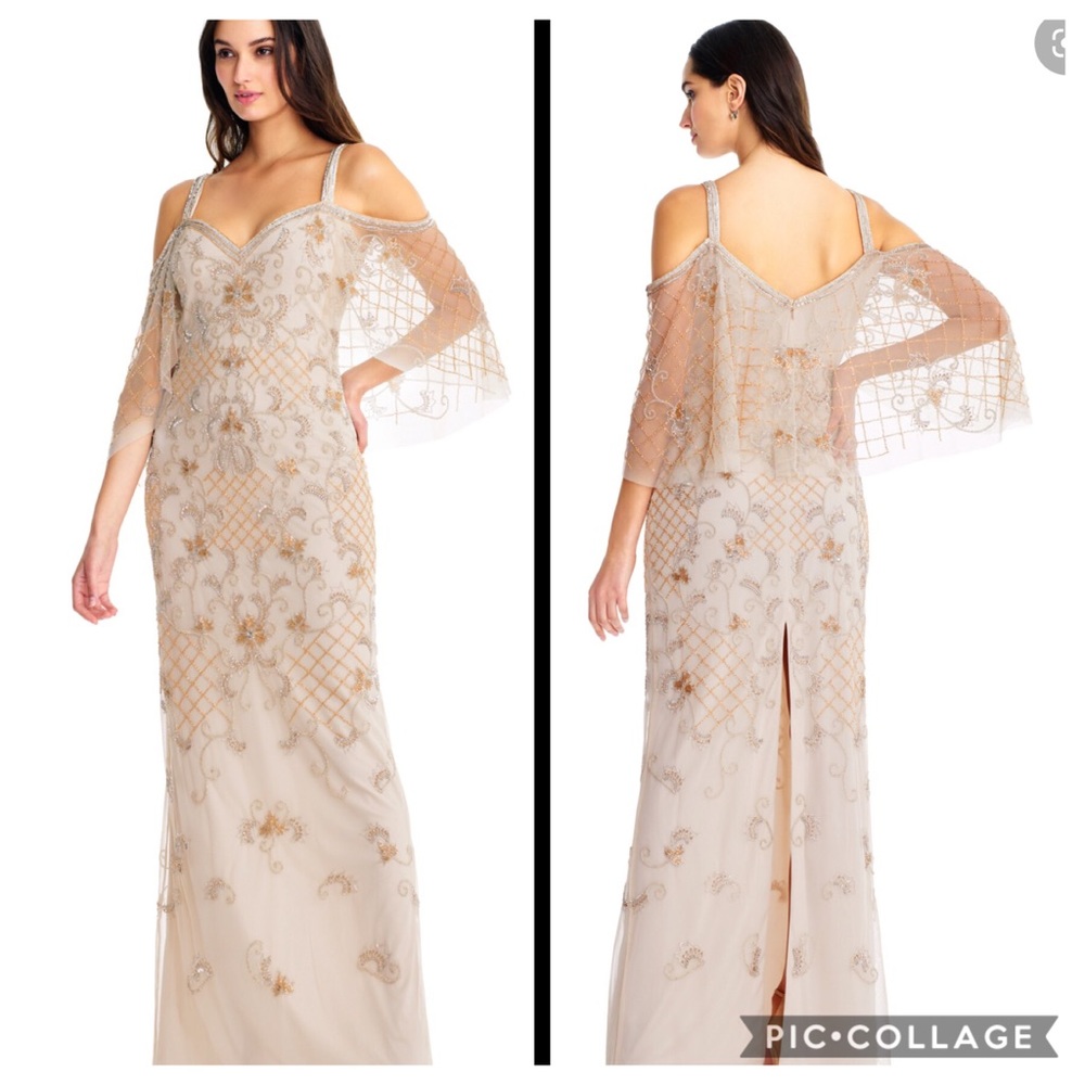 Aidan Mattox beaded cold shoulder evening long Gown - Picture 3 of 5